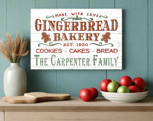 Personalized Gingerbread Bakery Christmas Sign Custom Vintage Old Fashioned Decoration