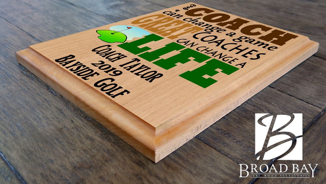 Custom Golf Coach Gift – Personalized Wood Plaque with Name & Year – “Great Coaches Change Lives” – Made in USA – 11x8.5