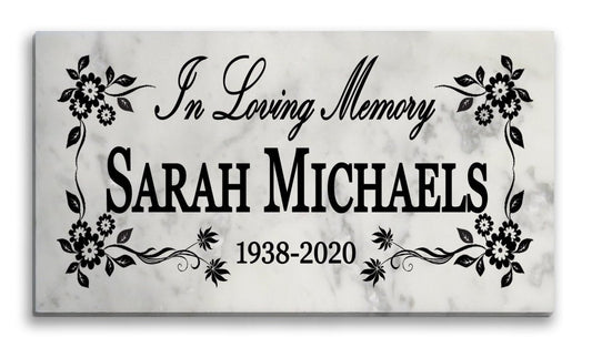 In Loving Memory Memorial Plaque - Solid Marble Stone - Loved One Remembrance & Tribute