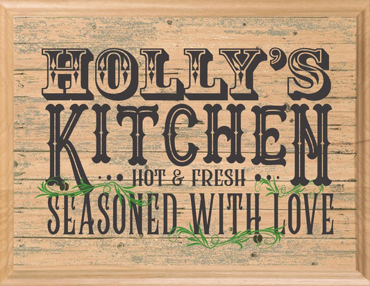 PERSONALIZED Kitchen Sign Wall Art Gift Rustic Seasoned With Love Design