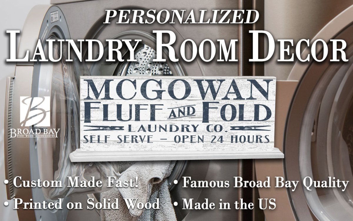 Personalized Laundry Sign FLUFF & FOLD 24 Hours - SOLID WOOD 16.5in x 6in