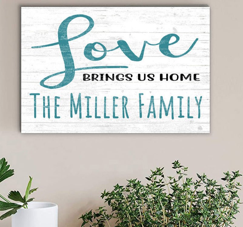 Personalized Love Brings Us Home Family Sign