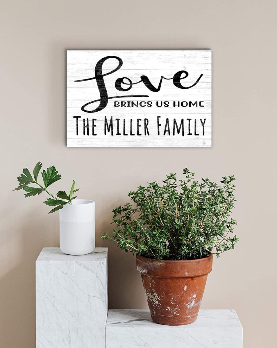Personalized Love Brings Us Home Family Sign