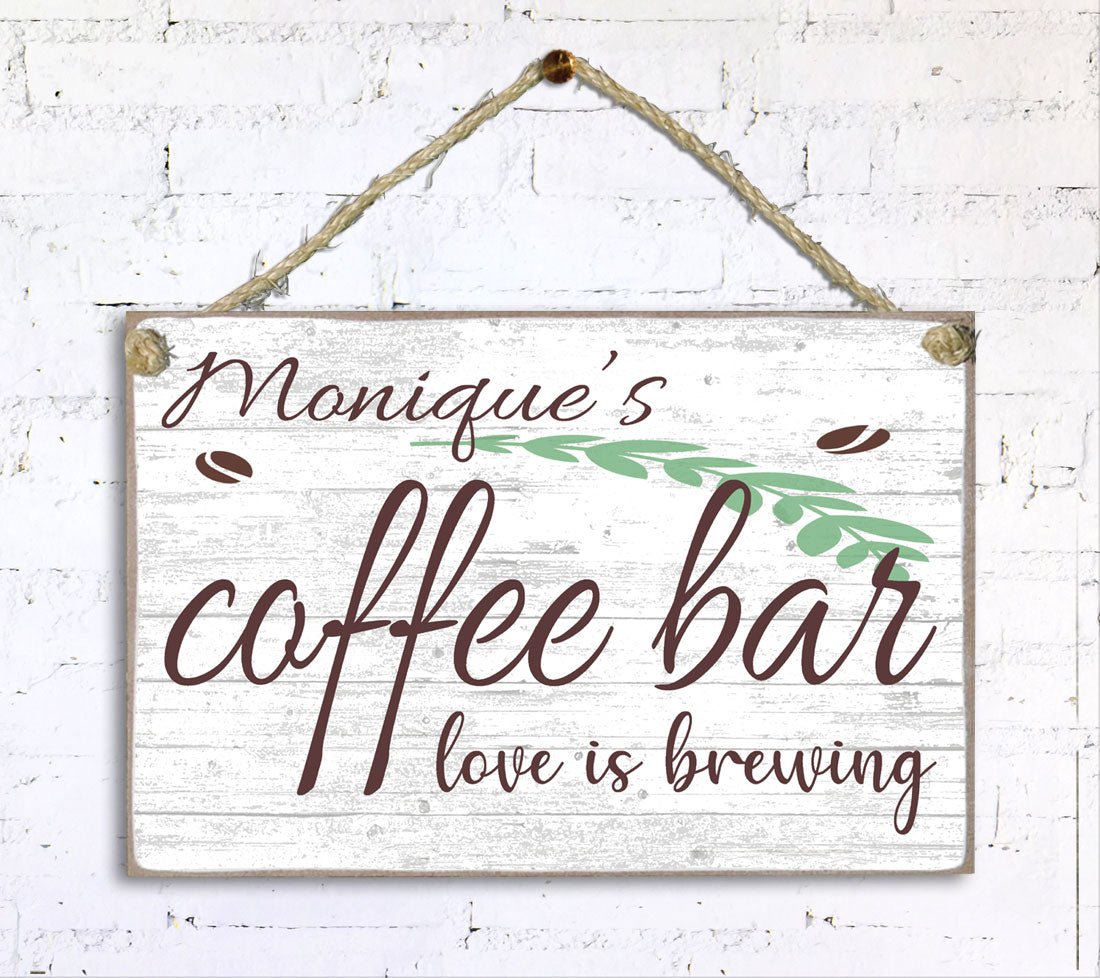Personalized Love Is Brewing Sign for Coffee Bar and Coffee Lovers Customized Coffee Drinker Gift