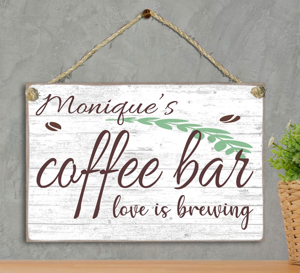 Personalized Love Is Brewing Sign for Coffee Bar and Coffee Lovers Customized Coffee Drinker Gift