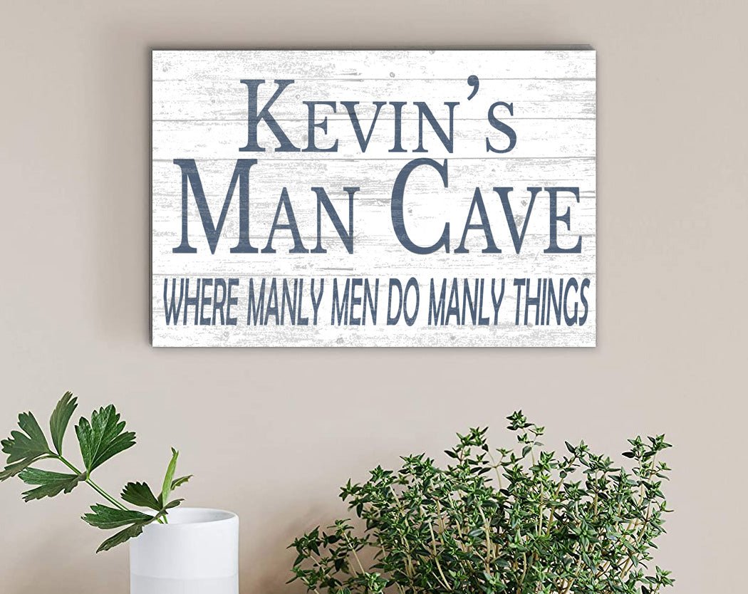 Personalized Man Cave Sign Decoration Custom Solid Wood Gift for Men Husband A Man