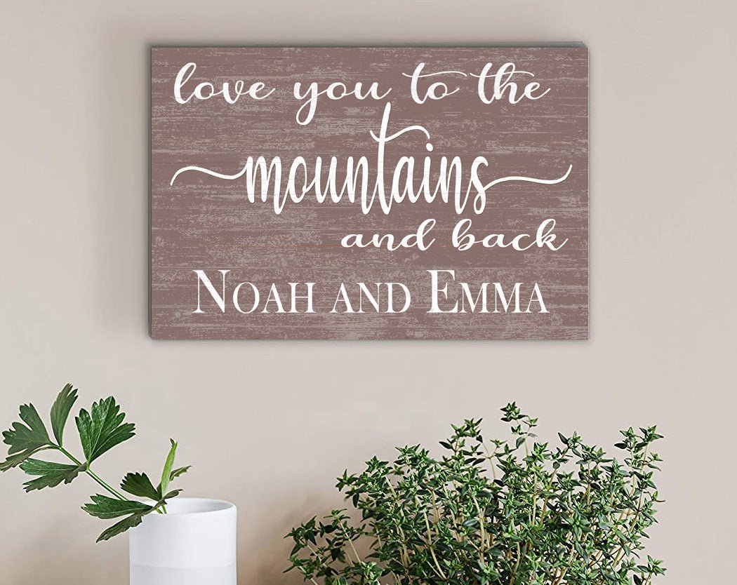 Personalized Mountain Love Sign – “Love You to the Mountains and Back” | Custom Couple’s Wall Art