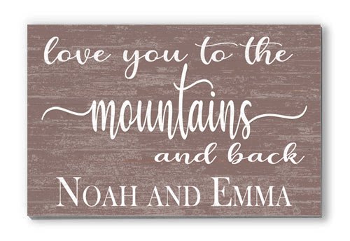 Personalized Mountain Love Sign – “Love You to the Mountains and Back” | Custom Couple’s Wall Art