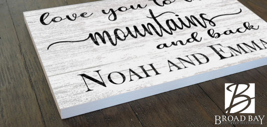 Personalized Mountain Love Sign – “Love You to the Mountains and Back” | Custom Couple’s Wall Art