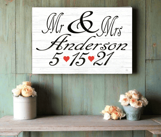 Personalized MR & MRS Sign Wedding Gift For Couple - Custom With Name and Date
