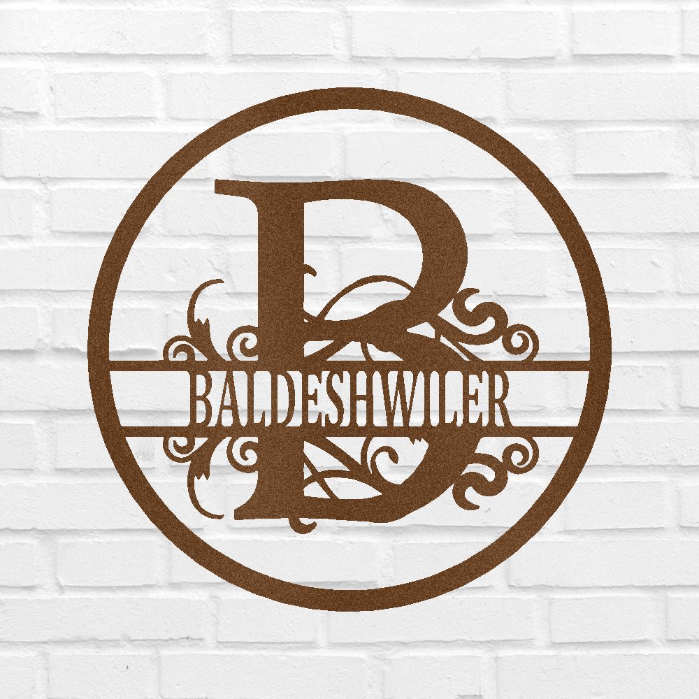 Name Metal Wall Art Sign - Custom Metal Sign, Split Circle Monogram