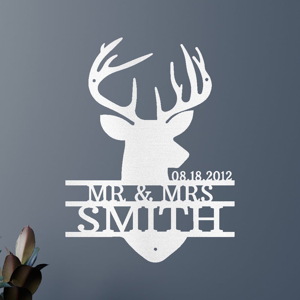 Name Sign - Custom Metal Sign, Deer Head Monogram, Christmas Gift