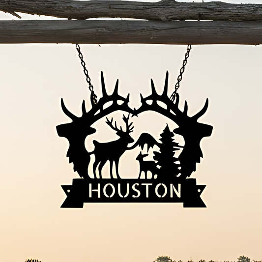 Name Sign - Custom Metal Sign, Antler Artwork, Christmas Gift