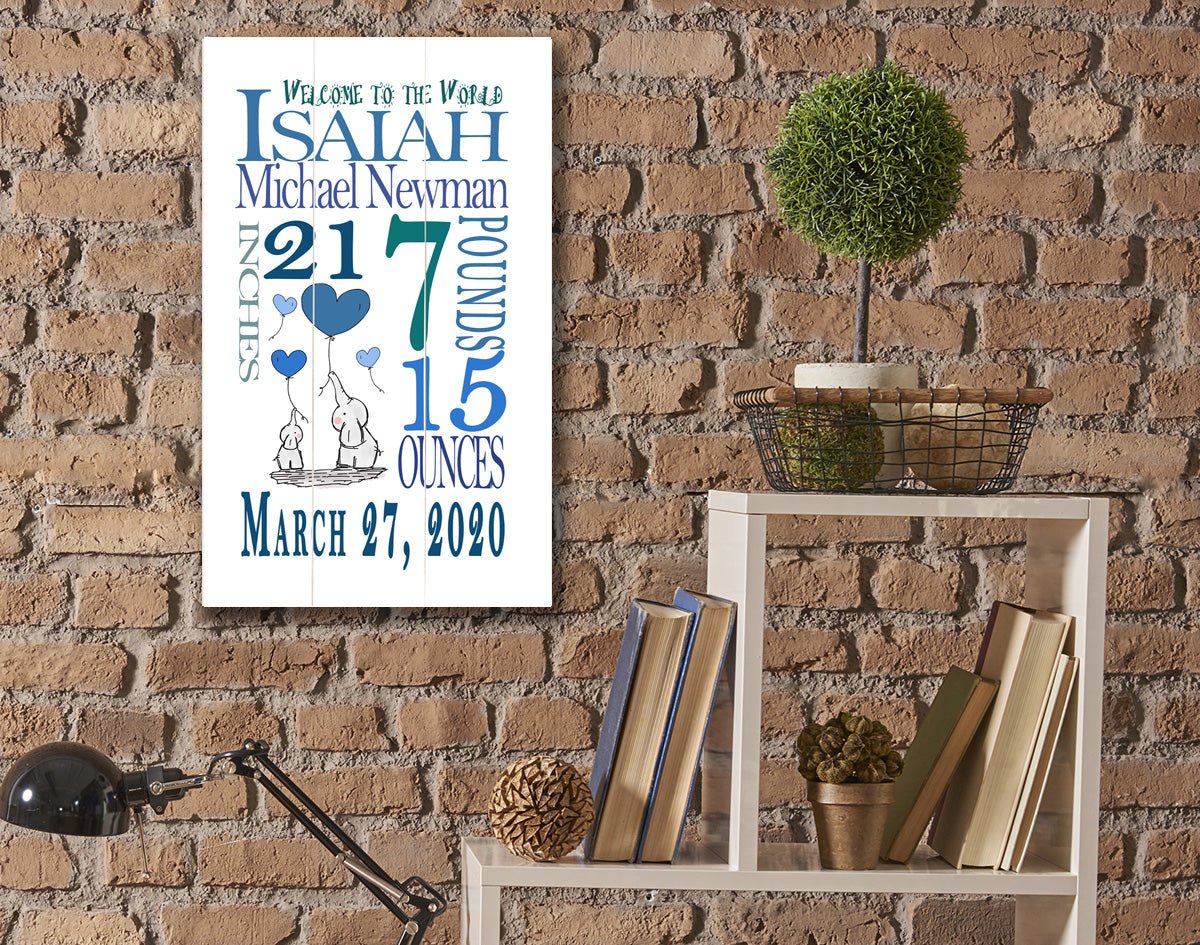 Personalized New Baby Boy Birth Announcement Gift Wall Art