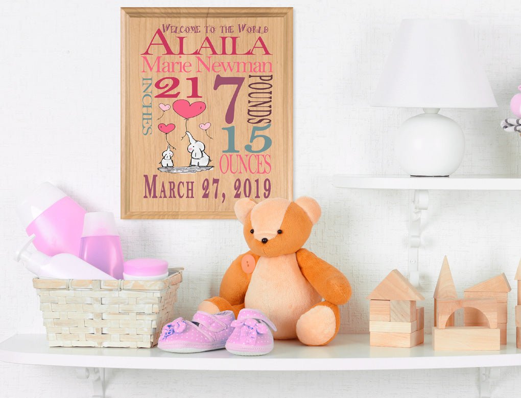 Personalized New Baby Girl Gift Wall Art Nursery Decor for Newborn