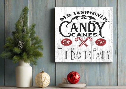 Personalized Old Fashioned Candy Canes Christmas Sign with Family Name