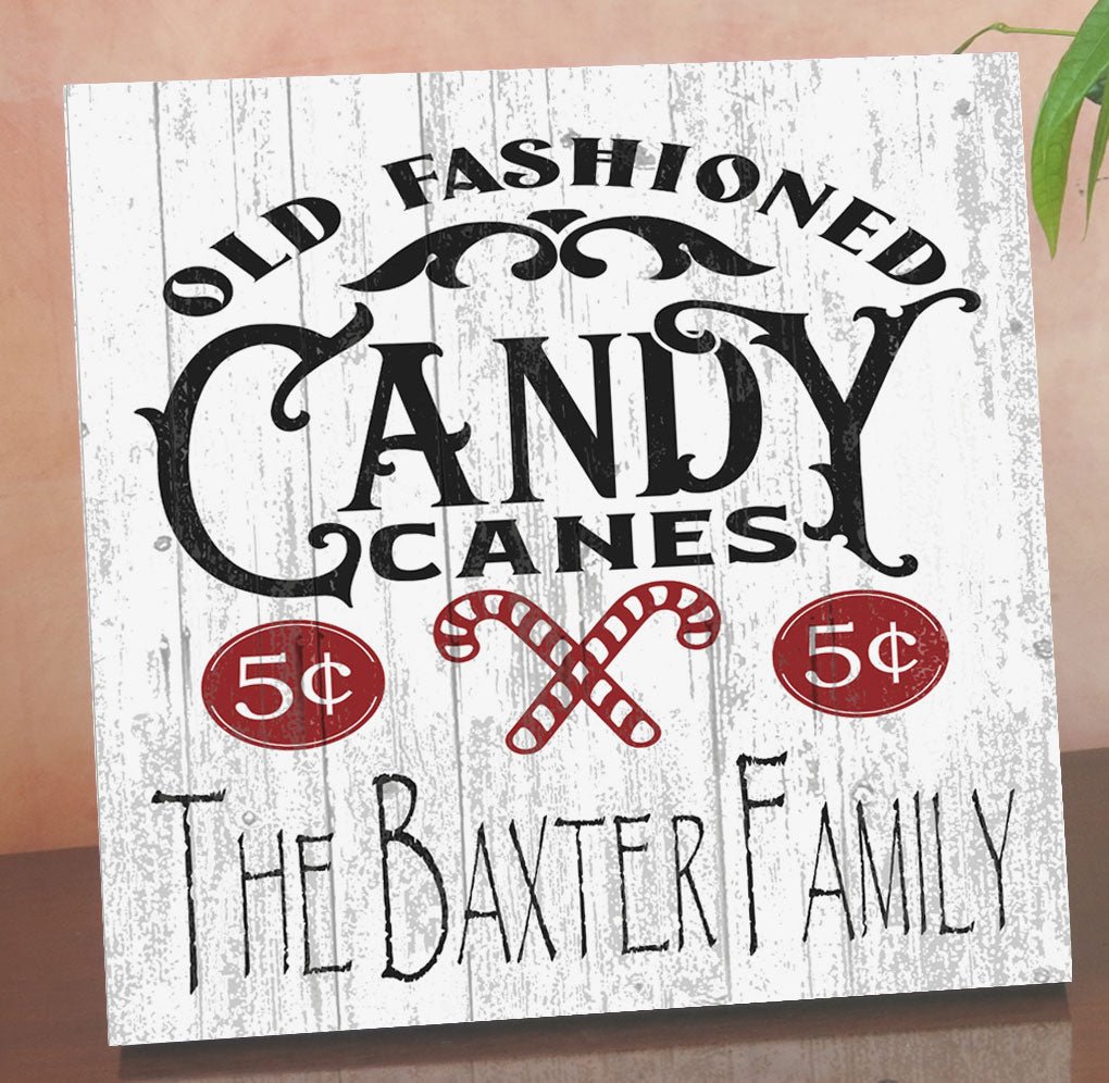 Personalized Old Fashioned Candy Canes Christmas Sign with Family Name