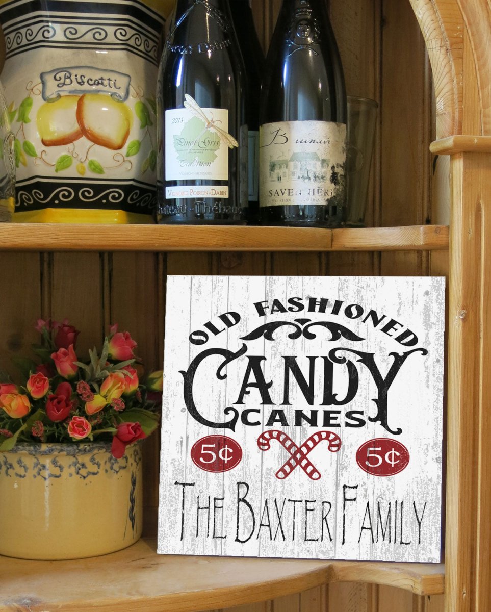 Personalized Old Fashioned Candy Canes Christmas Sign with Family Name