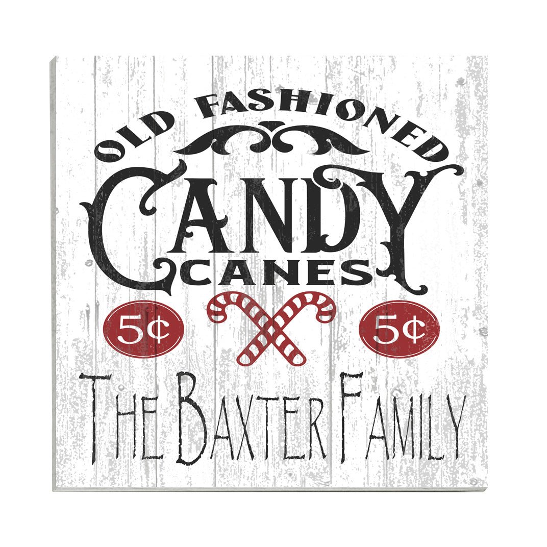 Personalized Old Fashioned Candy Canes Christmas Sign with Family Name