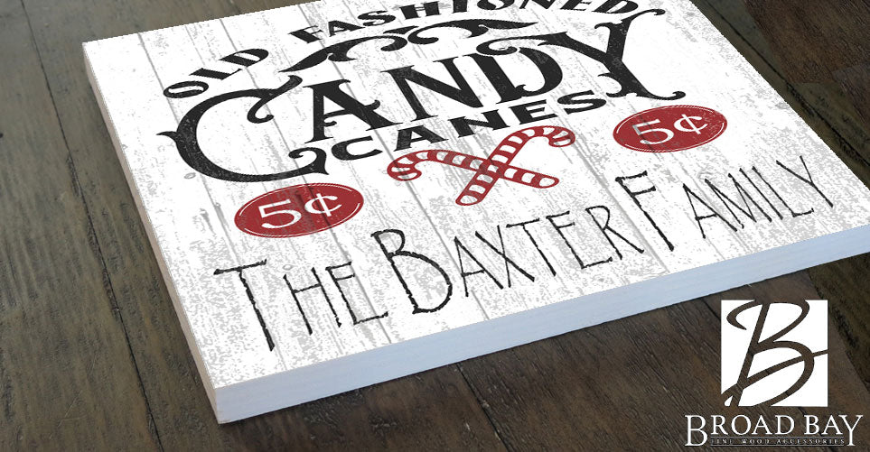 Personalized Old Fashioned Candy Canes Christmas Sign with Family Name