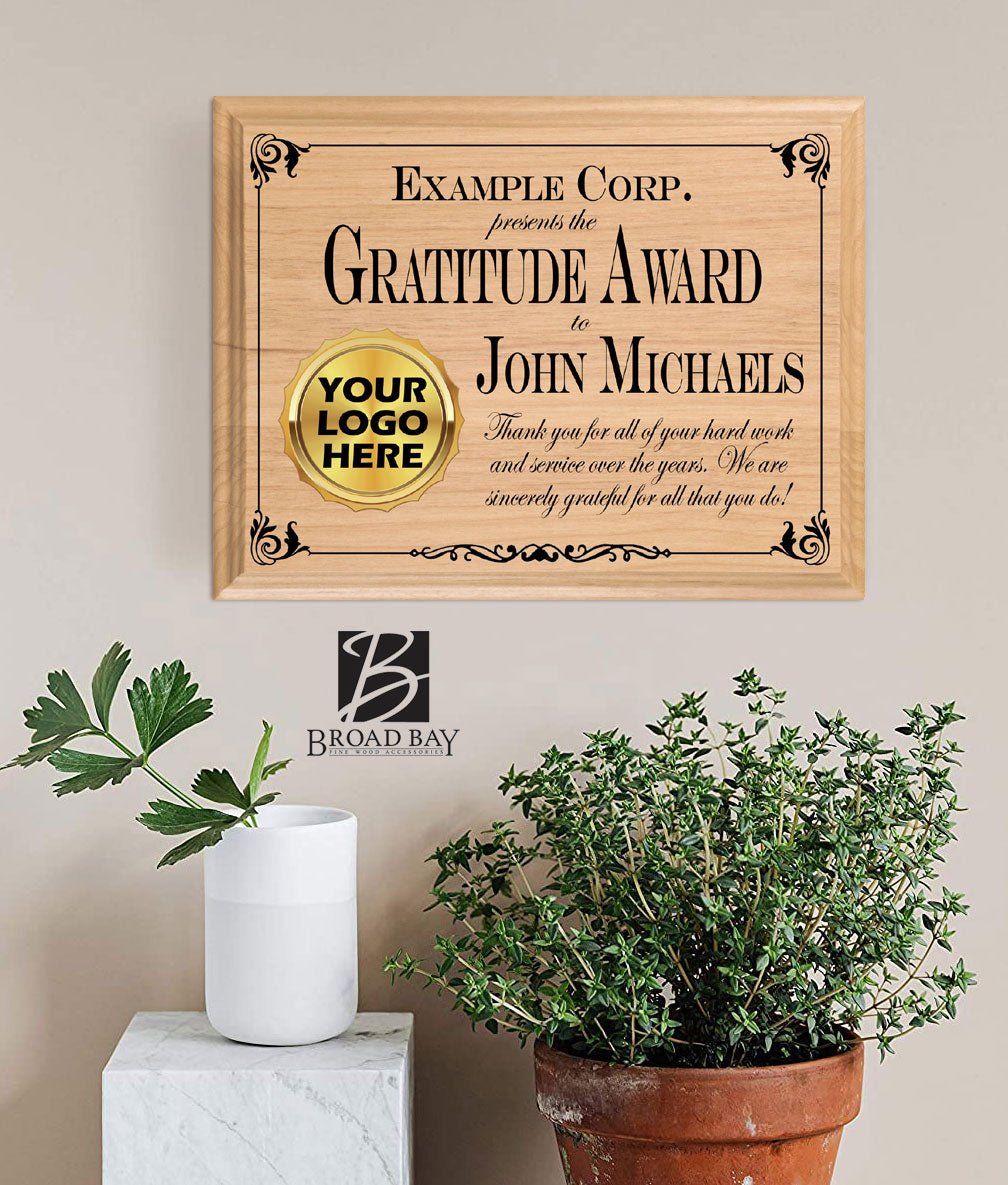 Gratitude Award Plaque – Personalized Employee Recognition Gift with Company Logo