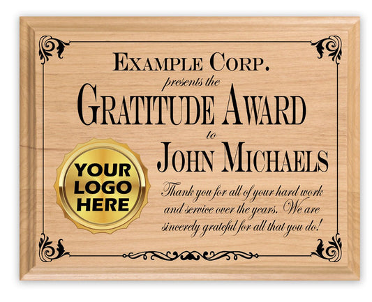 Gratitude Award Plaque – Personalized Employee Recognition Gift with Company Logo