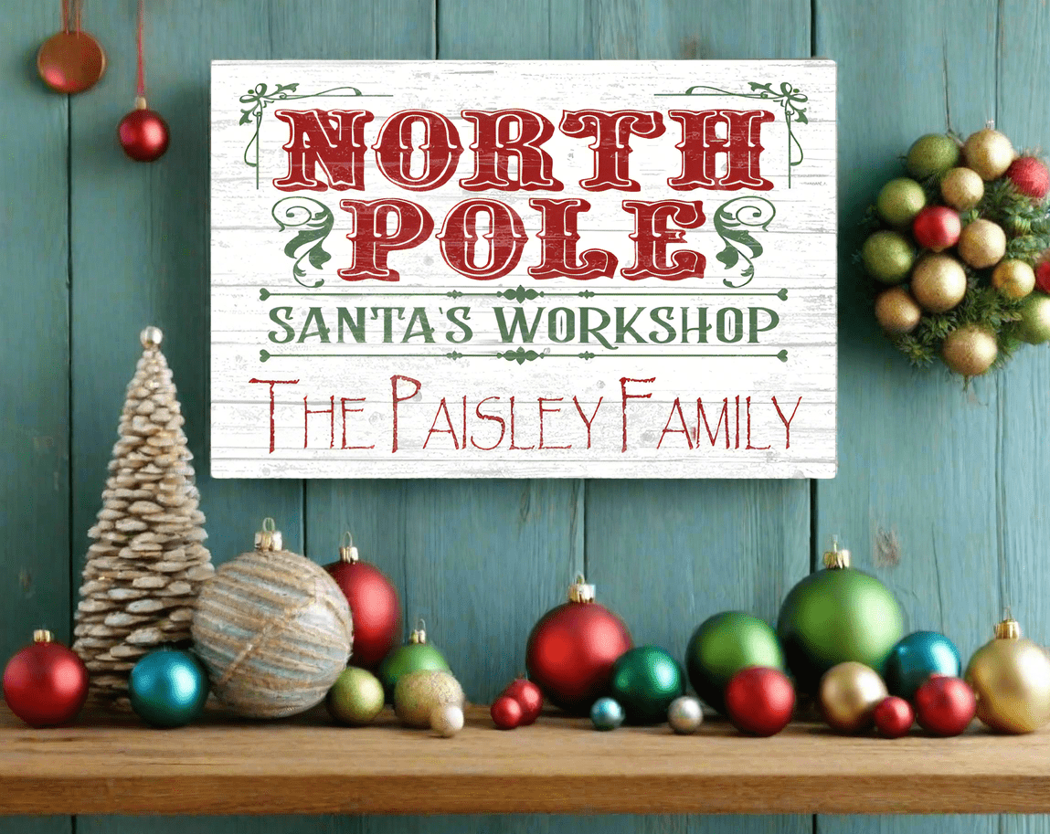 Personalized Santa's Workshop Wood Christmas Sign