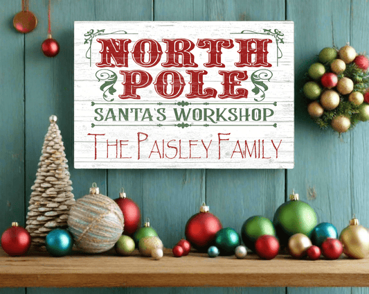 Personalized Santa's Workshop Wood Christmas Sign