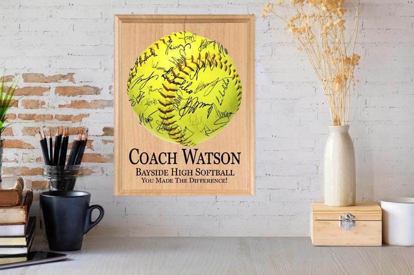 Personalized Softball Coach Gift PLAQUE For Team Notes and Signatures