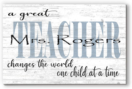 Personalized Teacher Gift Plaque – “A Great Teacher Changes the World” | Custom Solid Wood Thank You Sign