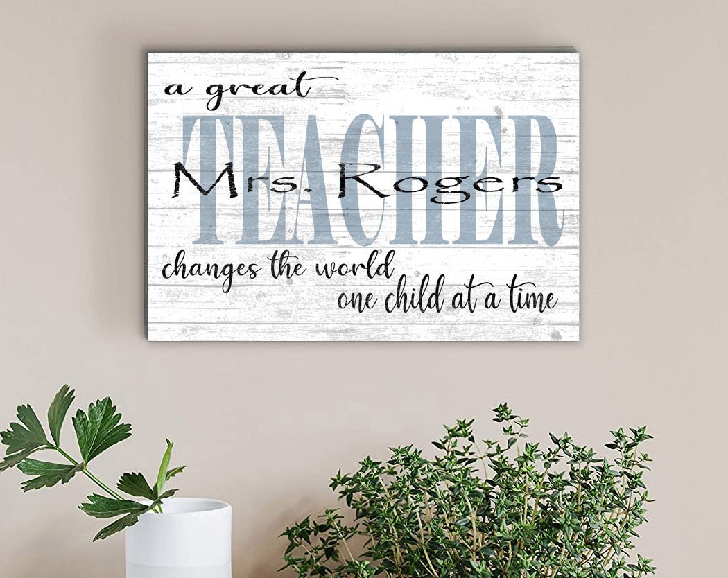 Personalized Teacher Gift Plaque – “A Great Teacher Changes the World” | Custom Solid Wood Thank You Sign