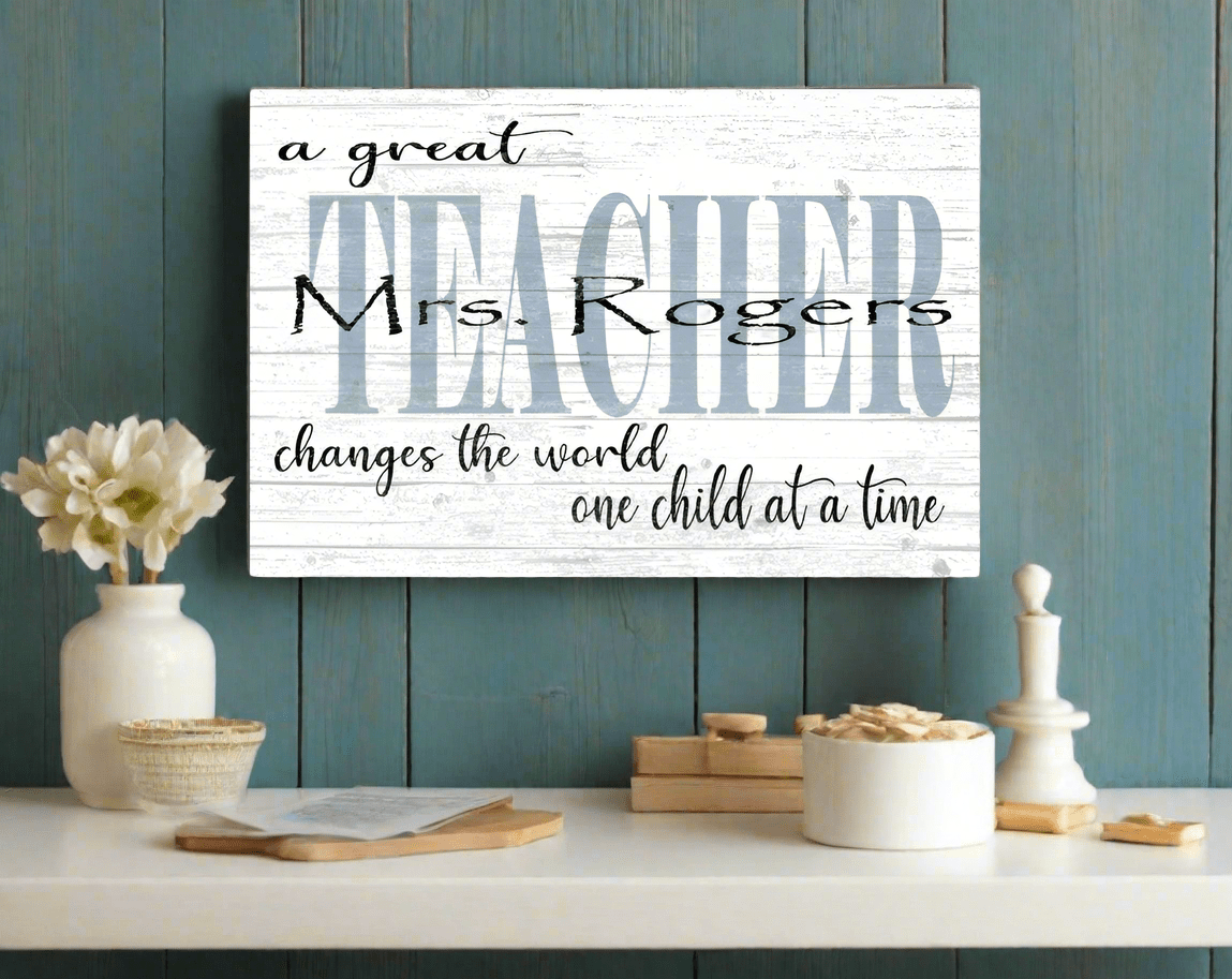 Personalized Teacher Gift Plaque – “A Great Teacher Changes the World” | Custom Solid Wood Thank You Sign