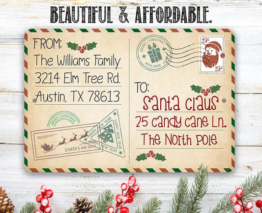 Personalized - To Santa Postcard - Metal Sign
