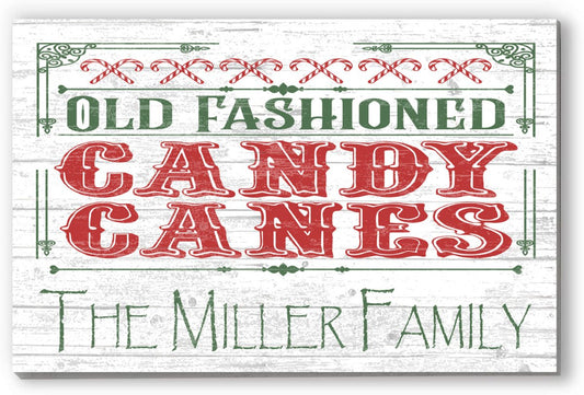 Personalized Vintage Christmas Sign Old Fashioned Candy Canes Wood Decoration