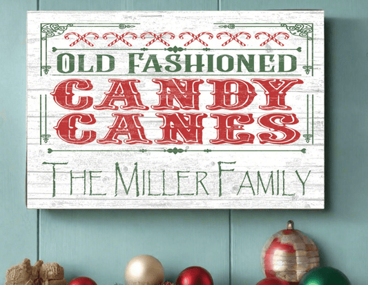 Personalized Vintage Christmas Sign Old Fashioned Candy Canes Wood Decoration