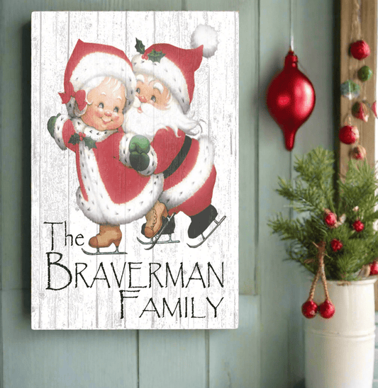 Personalized Vintage Santa Christmas Sign Wooden Farmhouse Wall Art
