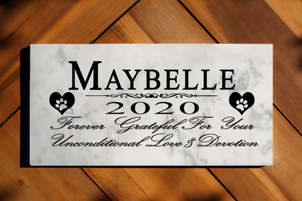 Pet Memorial Stone Plaque For Dogs Or Cats - Solid Marble - Custom Name & Date
