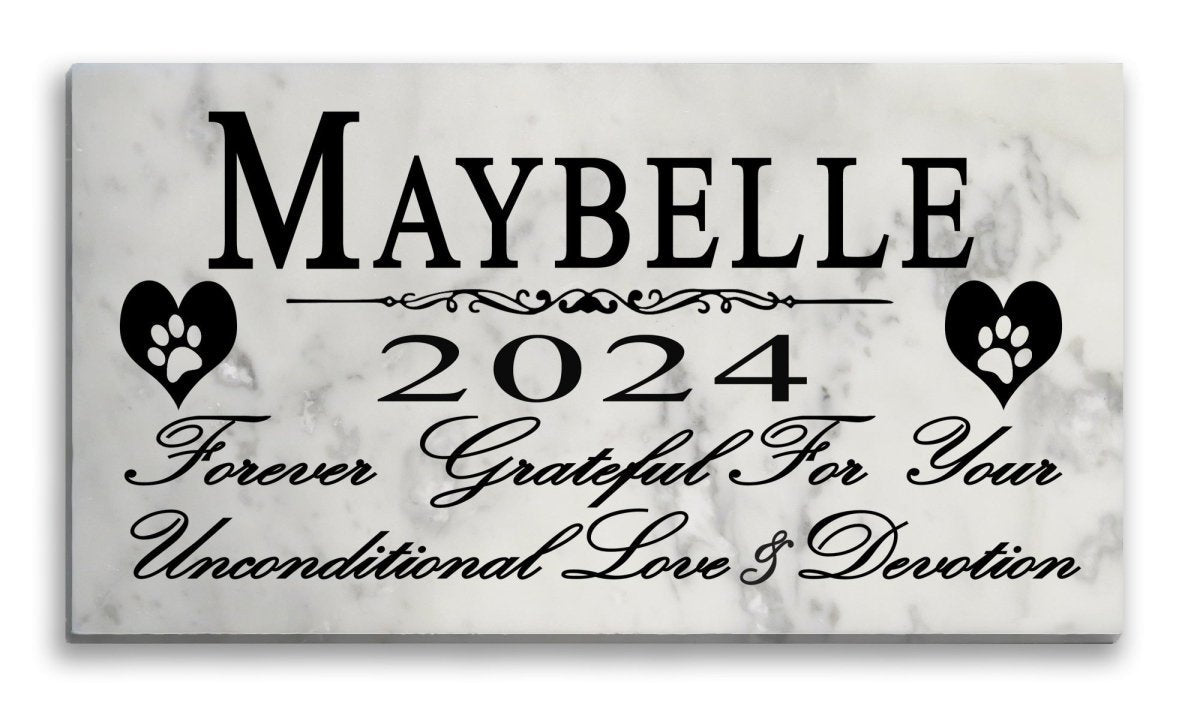 Pet Memorial Stone Plaque For Dogs Or Cats - Solid Marble - Custom Name & Date