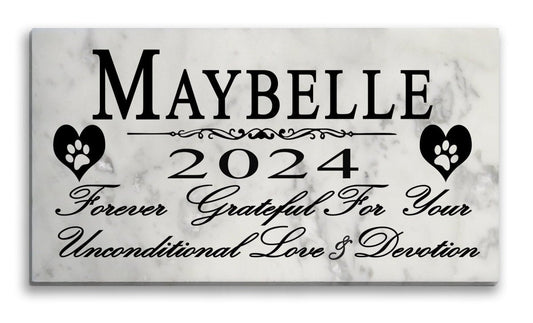 Pet Memorial Stone Plaque For Dogs Or Cats - Solid Marble - Custom Name & Date