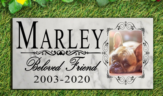 Personalized Pet Memorial Stone – Custom Photo Marble Plaque, Beloved Friend Tribute, FREE 2-Day Shipping