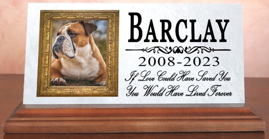 Pet Picture Memorial Plaque for Shelf or Mantel  - Solid Marble - 4" x 8" If Love Could Have Saved You