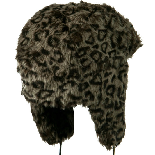 Woman's Animal Print Faux Fur Tropper Hat