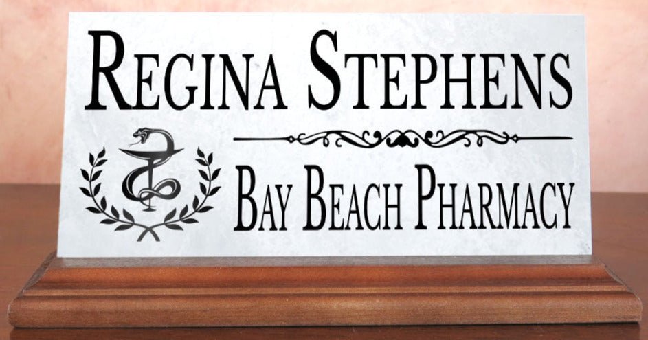 Pharmacy Desk Nameplate – Personalized Marble Name Sign for Pharmacists & Technicians