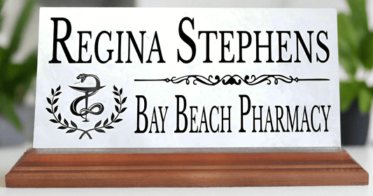 Pharmacy Desk Nameplate – Personalized Marble Name Sign for Pharmacists & Technicians