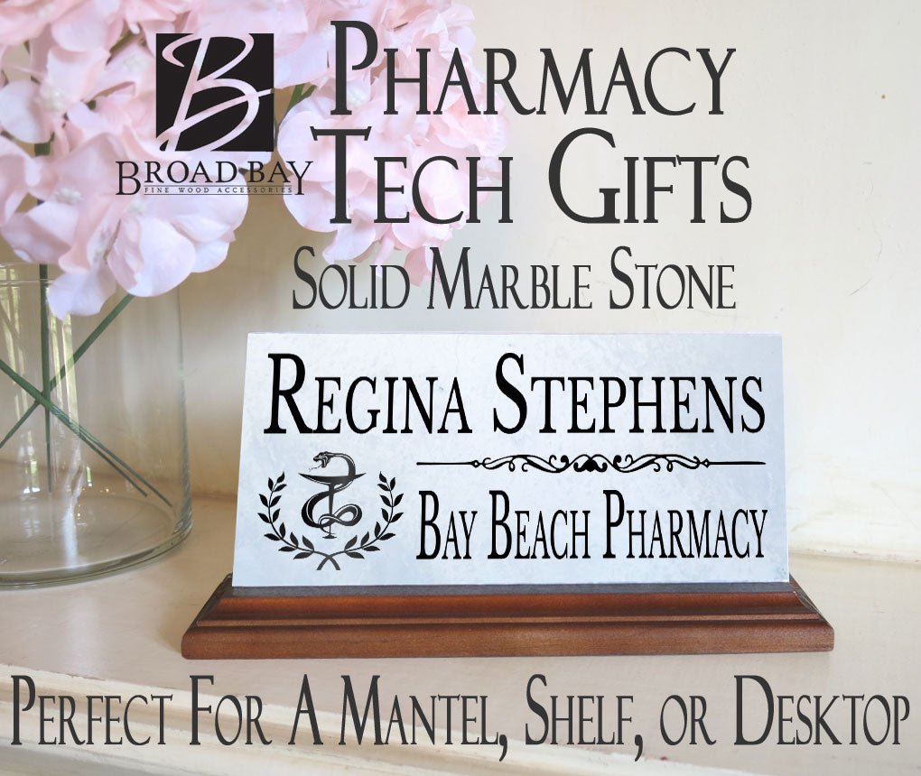 Pharmacy Desk Nameplate – Personalized Marble Name Sign for Pharmacists & Technicians