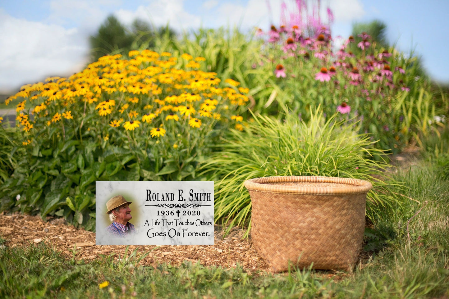 Photo Memorial Stone Loved One Loss Gift with Custom Picture - A Life That Touches Others Goes On Forever
