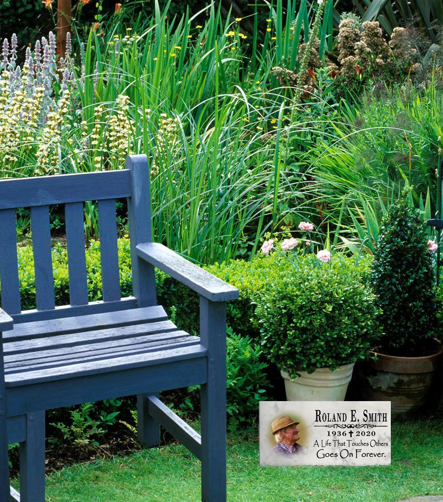 Photo Memorial Stone Loved One Loss Gift with Custom Picture - A Life That Touches Others Goes On Forever