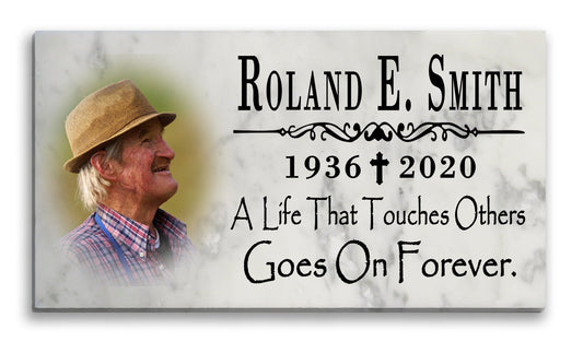 Photo Memorial Stone Loved One Loss Gift with Custom Picture - A Life That Touches Others Goes On Forever
