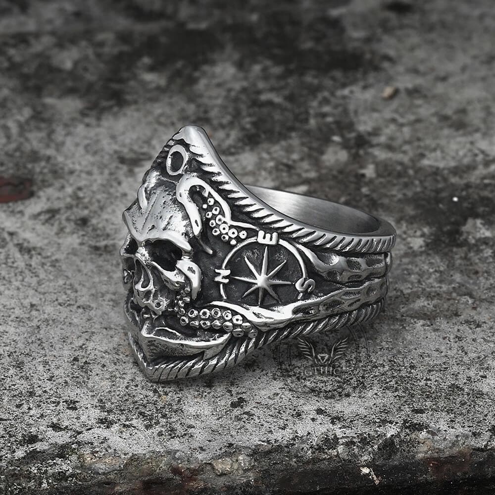 Kraken Octopus Stainless Steel Skull Ring