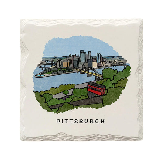 Pittsburgh City Skyline Ceramic Drink Coaster by The Doodle Line